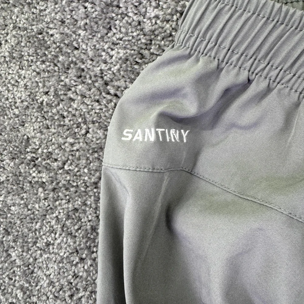Santiny Shorts Mens Large Gray Athletic Elastic Waist Zip Pockets Hiking Running